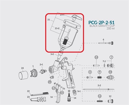 PCG-2P-2-S1 Black Gravity Cup 200 ml with Fluid Joint in INOX